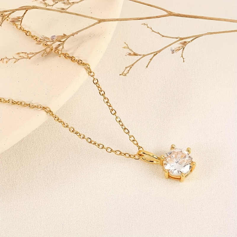 Women's 18K Plated Thin Chain Round Cubic Pendant Necklace